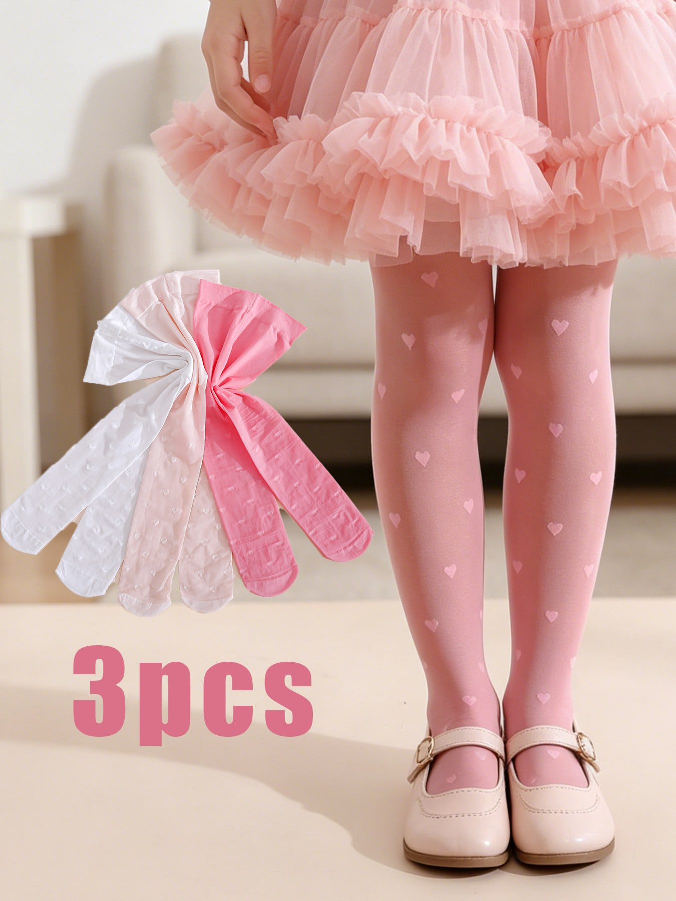 3Pcs Girls Heart Print Tights  – Tights Pantyhose Sheer recenzja i cena
