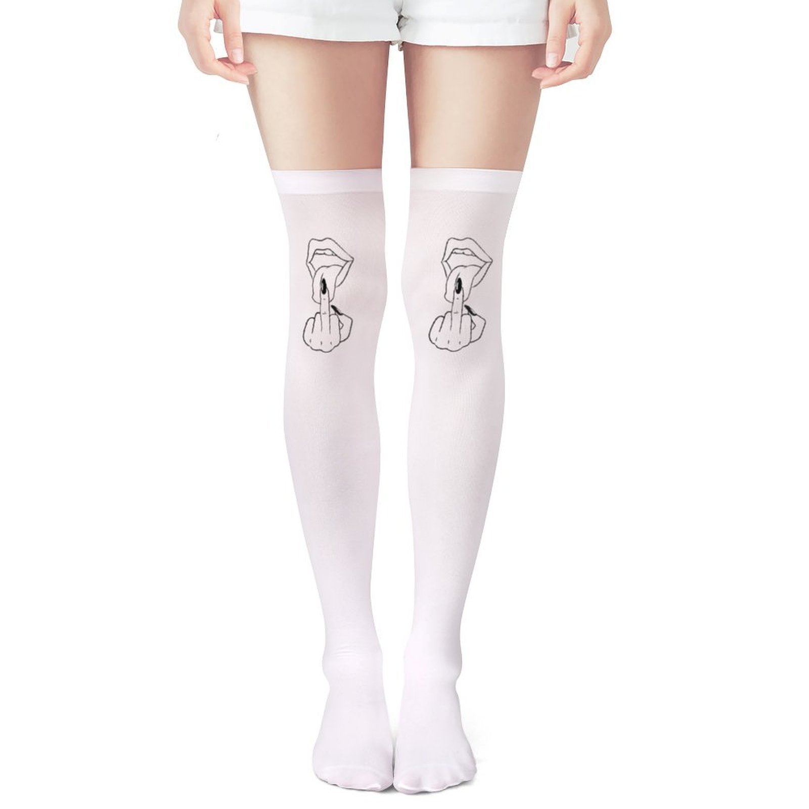 Ladies' white middle finger, r – Knee High Sock Women recenzja i cena