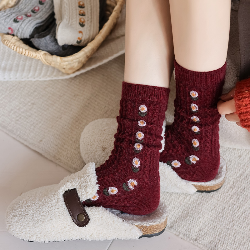 Korean Sweet Floral Wool Mid-C – Boot Sock Slouchy recenzja i cena